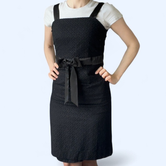 VIF Paris Womens Black Ribbon Bow Fit and Flare Preppy Feminine Midi Dress Small - Picture 2 of 9